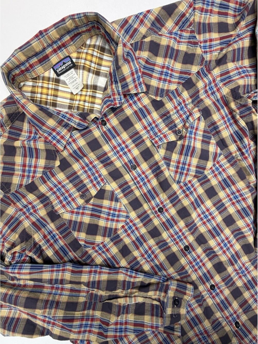 Patagonia Mens XL Multi Plaid 100% Organic Cotton Western LS Button Up